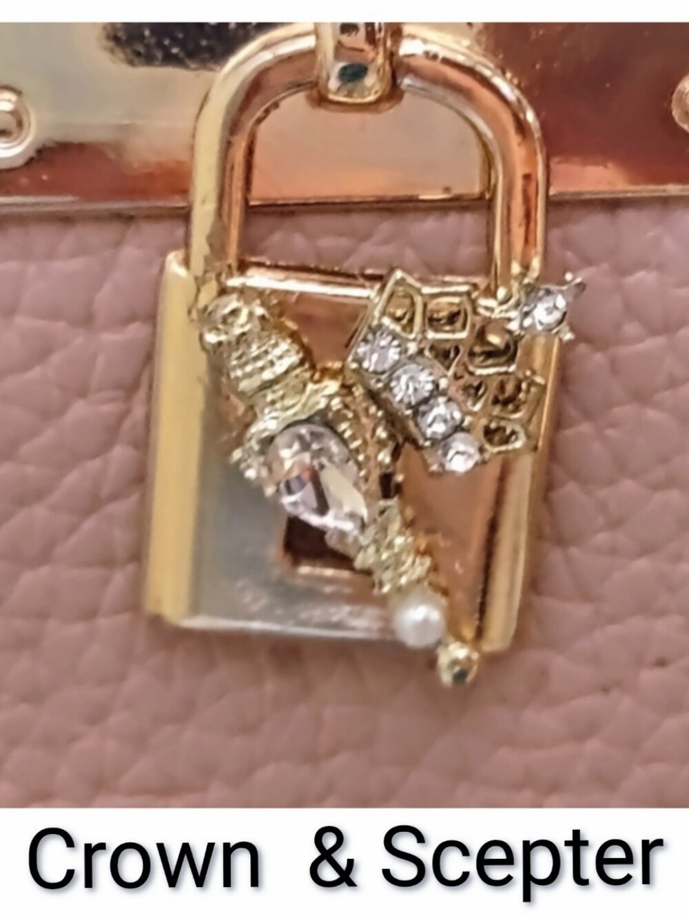 Mini Bag Tea Rose & Rose Gold Crown & Scepter Charm Crystal Bling  Keychain